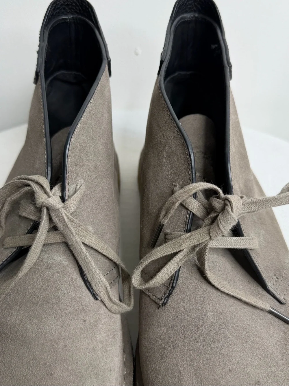 Coach Taupe Suede Chukka Boots with Black Heel Detail
